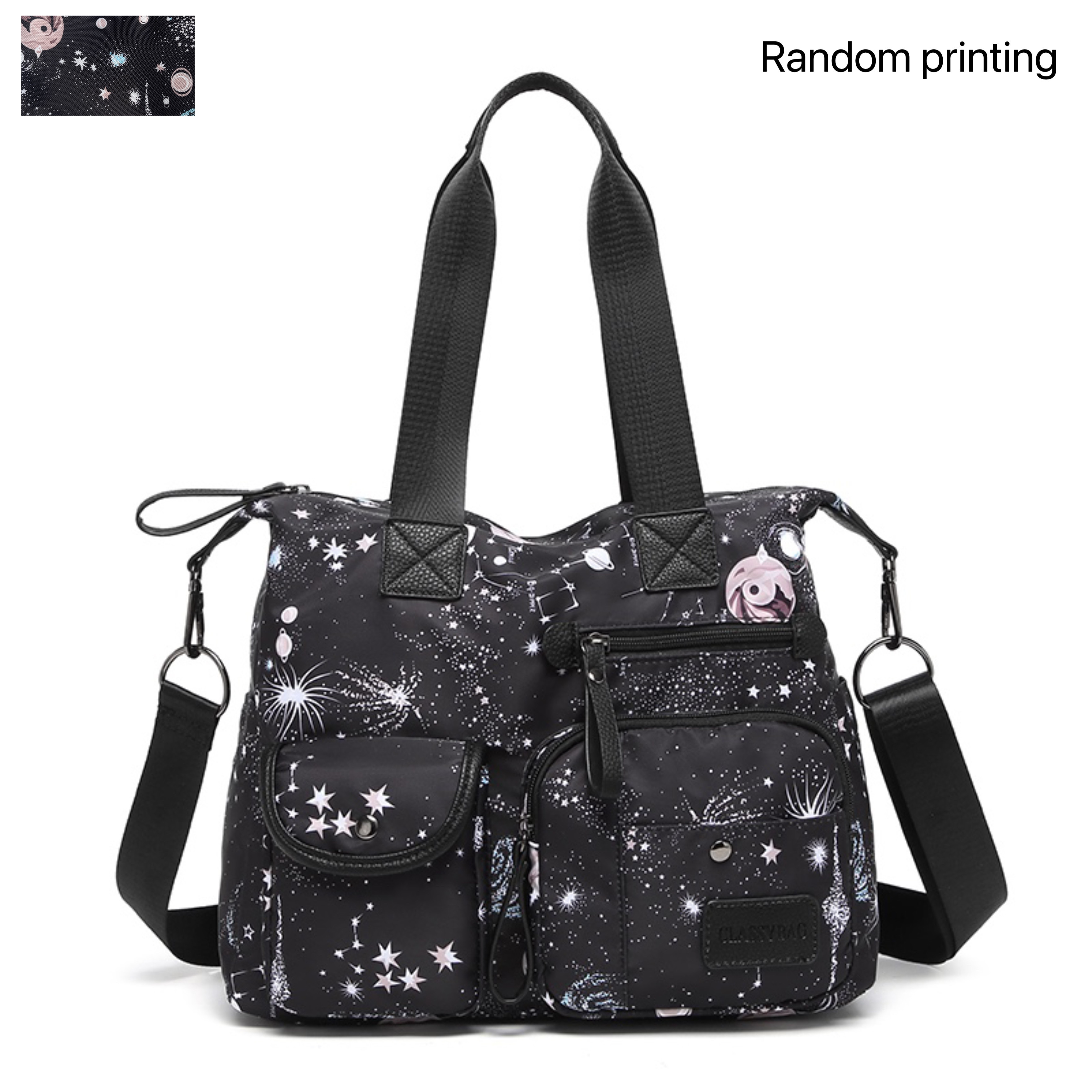 Image of Fashion Nylon Starry Crossbody Bag, Multi-functional Large-capacity Travel Tote Bag, Multi-pocket Shoulder Bag Outdoor Bag Women' Bag