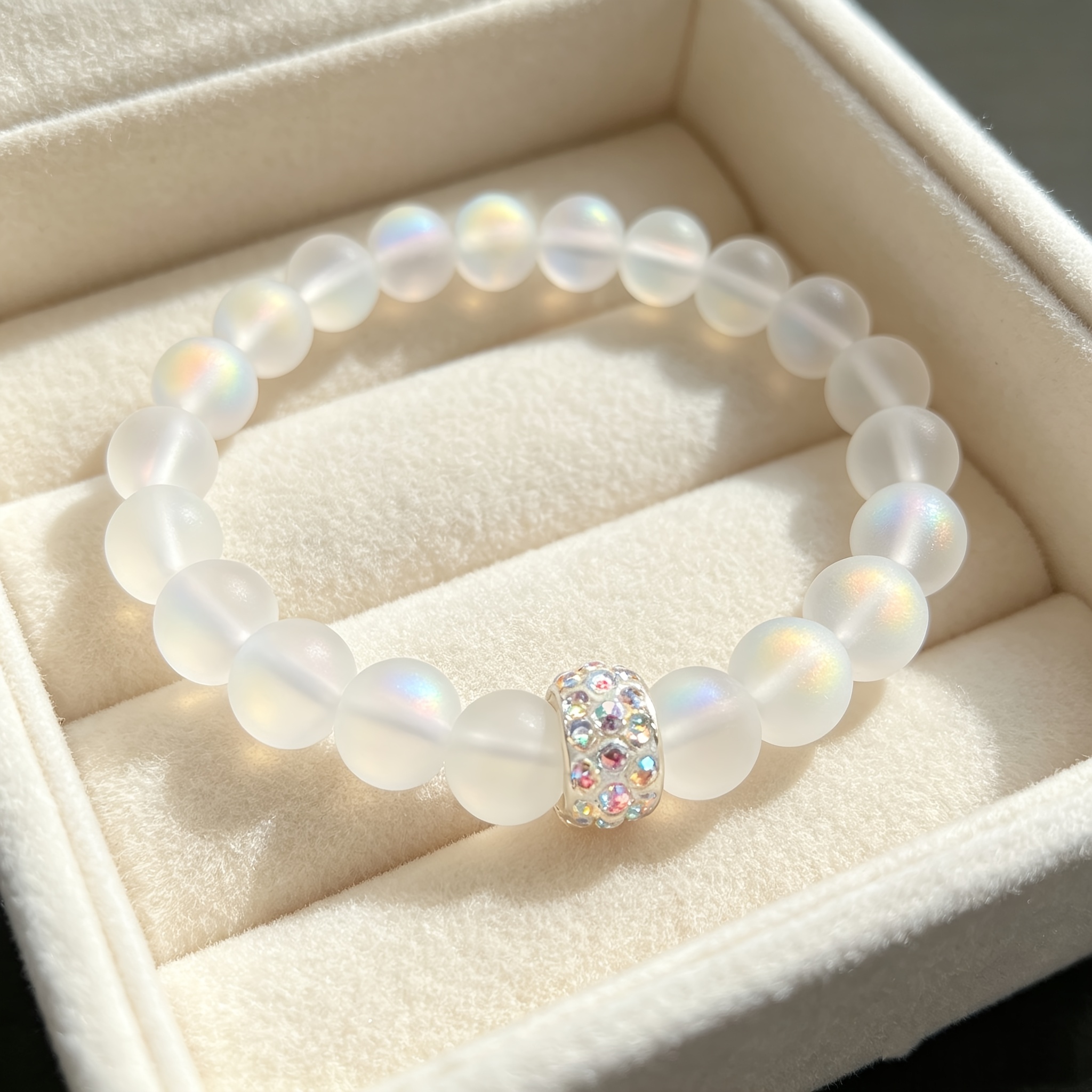 Bohemian Multicolor Moonstone & Pink Beads Couple Bracelet, Gift