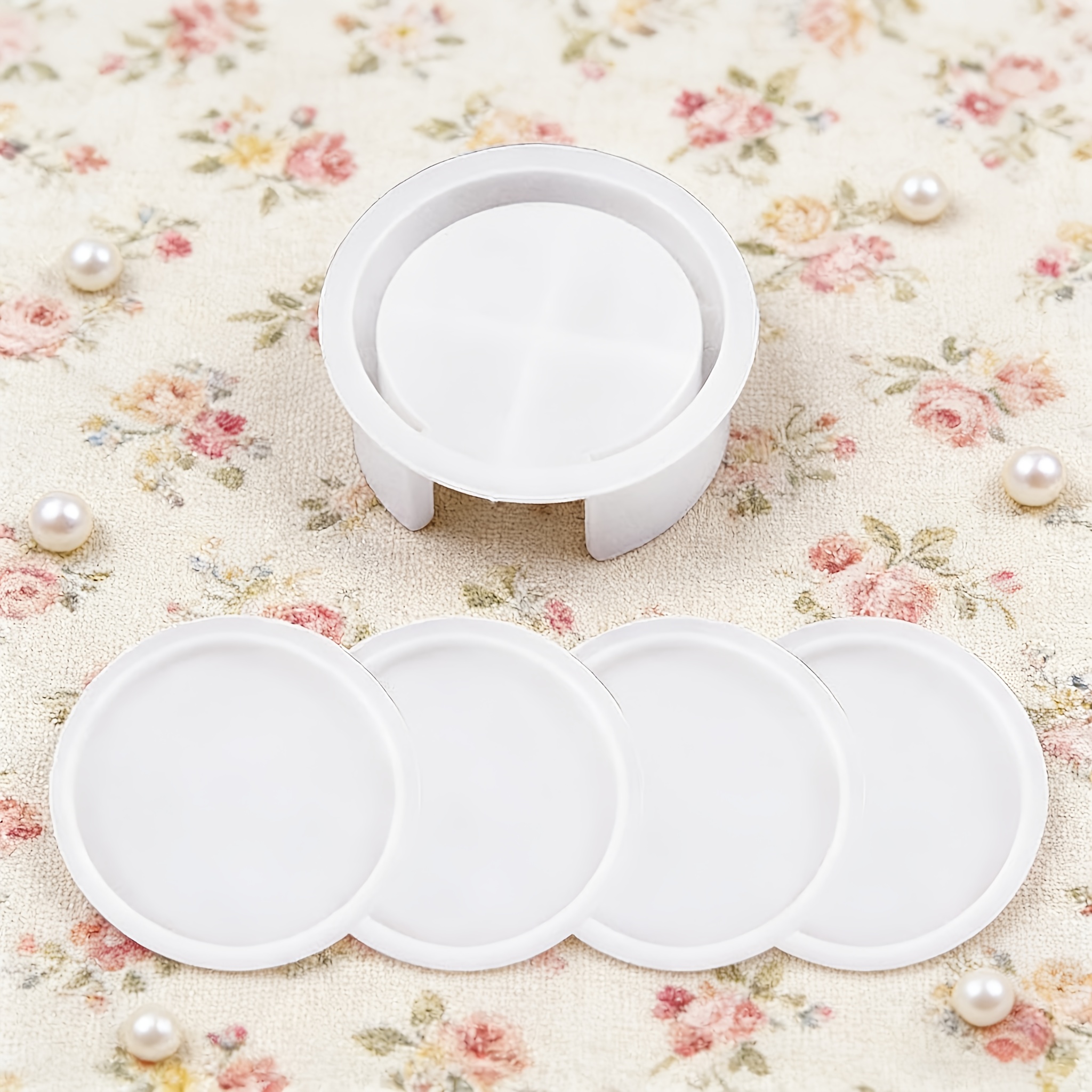Image of 5pcs Set Of Round Coasters And Storage Box Combination Epoxy Resin Dropping Mold Easy Demolding Round Coaster Silicone Resin Mold