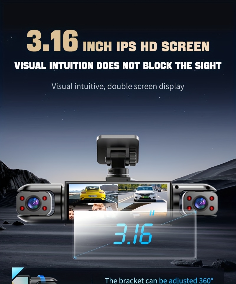 AXH 360 ° 4-channel 1080P High-definition Ultimate Safety Driving Recorder Set, Car Camera 1080P Front And 720P Front, Back, Left, Right Full Coverage, Four Screen Display, High-definition Night Vision, WDR, G Sensor, Loop Recording - Car