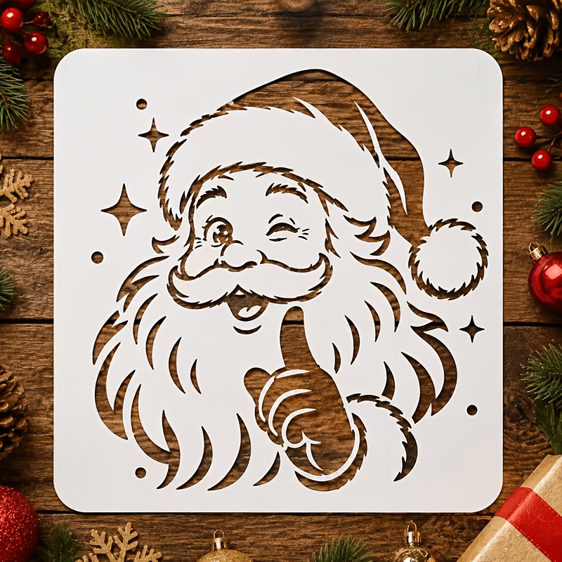 TEMU 1pc Large Santa Claus Template - Reusable Christmas Painting Stencil, 11.8x11.8 Inches, Christmas Drawing Guide Featuring Santa Face, Beard,