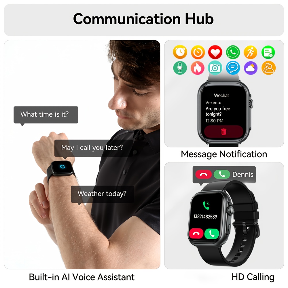 presente para namorados - smartwatch para mulheres e homens: compatível com iphone e , com chamadas bt, monitorização do , resistência à ip68, monitorização de fitness com mais de 120 de desporto, bateria de duração de 1000mah, presente para do pai Detalhes do produto 7