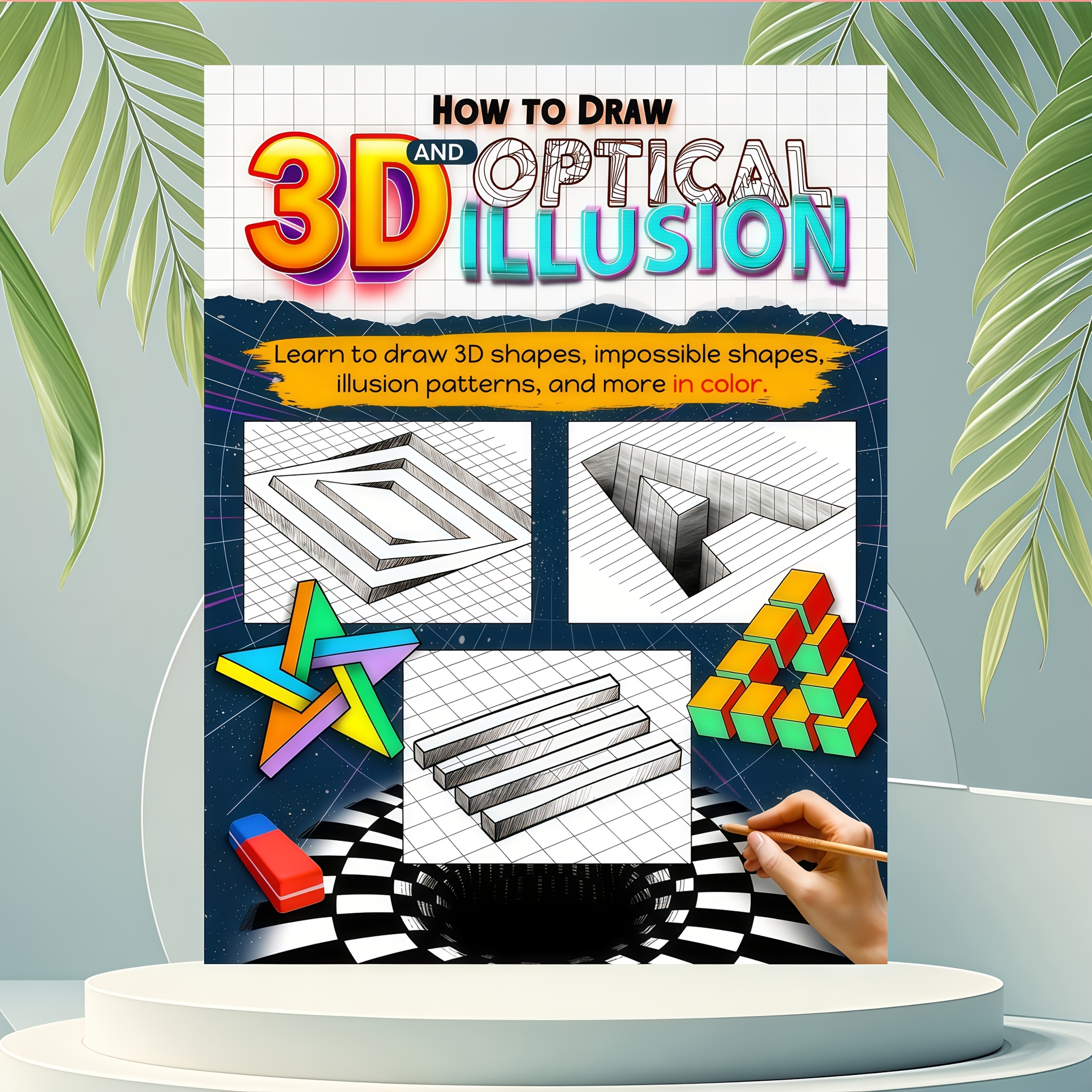 How To Draw 3d And : A Coloring Guide For Adults - Covers , Shapes, Objects, And . Features 24 Pages Of Thick Paper With Exquisite Patterns, A Stress- And Relaxing Art Gift