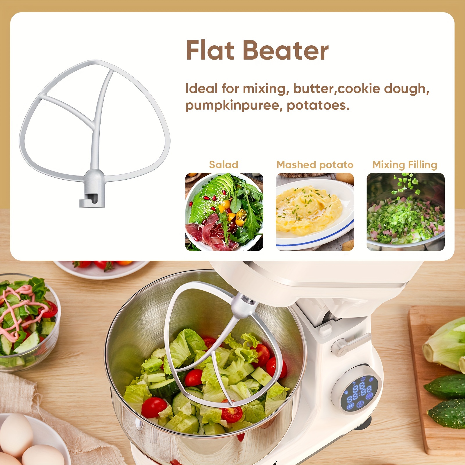 1200w electric stand mixer 5l stainless steel bowl with 11   adjustment     functions   dough hook whisk and beater touch oled display   quiet motor Product details 3