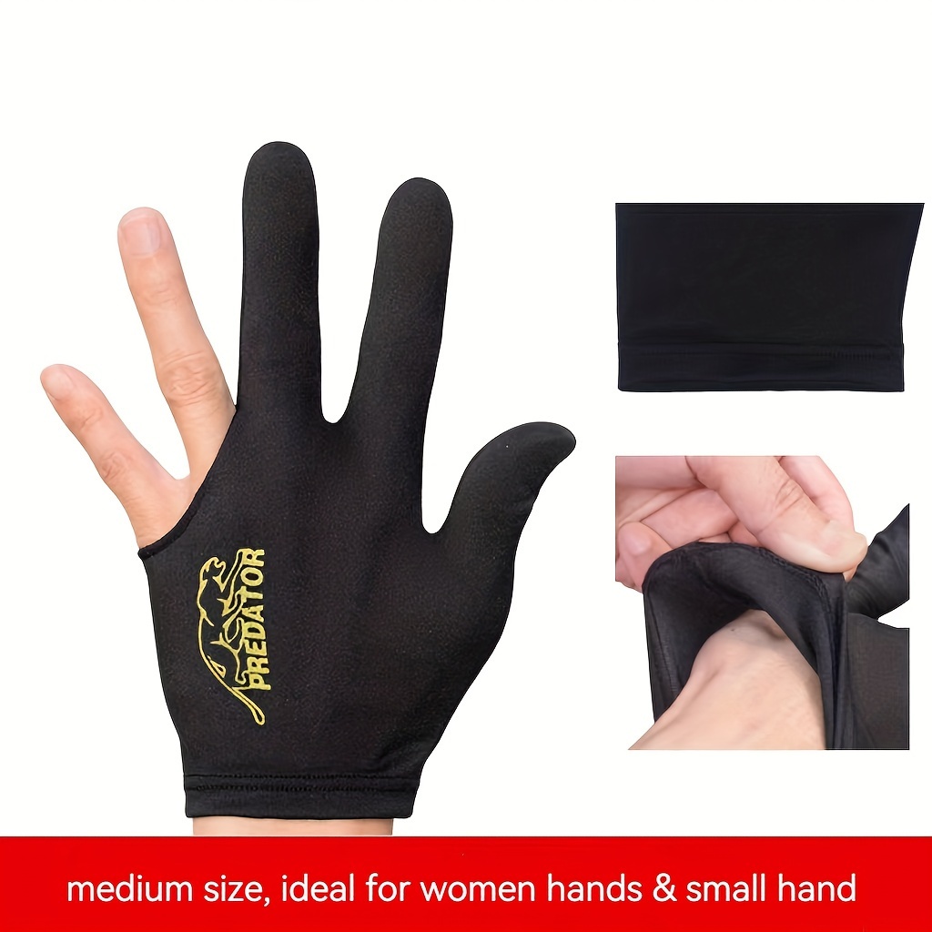 

6pcs Billiard Gloves For Left Hand - Medium Size, Black Polyester With -finger Design, Ideal For Snooker & Pool Players