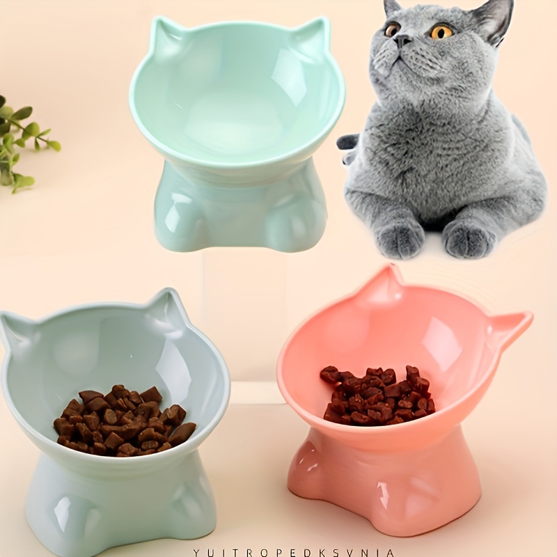 

Elevated Cat Face Shaped Plastic Bowl For Cats: Protects Cervical Spine, Anti-overturning, Suitable For Feeding And Drinking