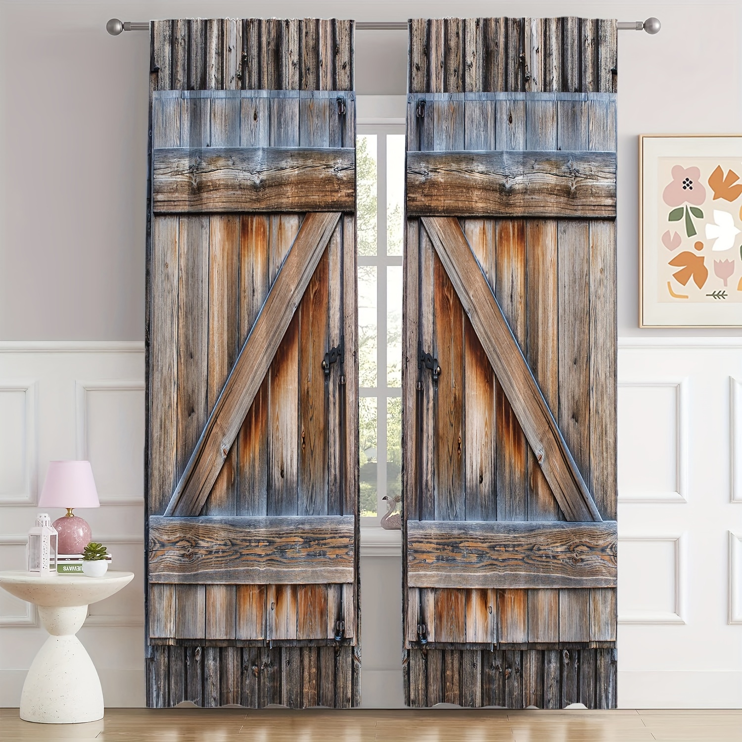 

Door Print Curtain Set, 2 Piece - Jacquard Weave Polyester Drapes With Tie Back, Machine Washable, Artistic Doorway Curtain For Living Room - Rustic Farmhouse Decor