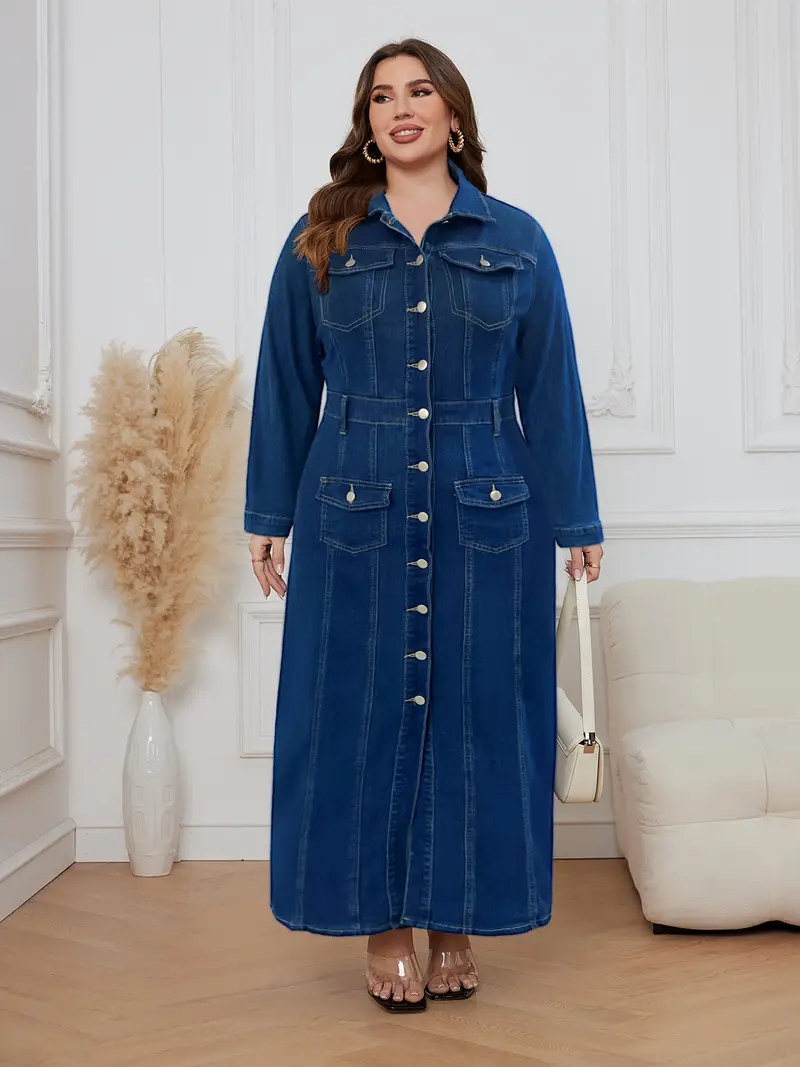 plus size long denim dress figure women' - Temu plus size long denim dress figure women' - Temu