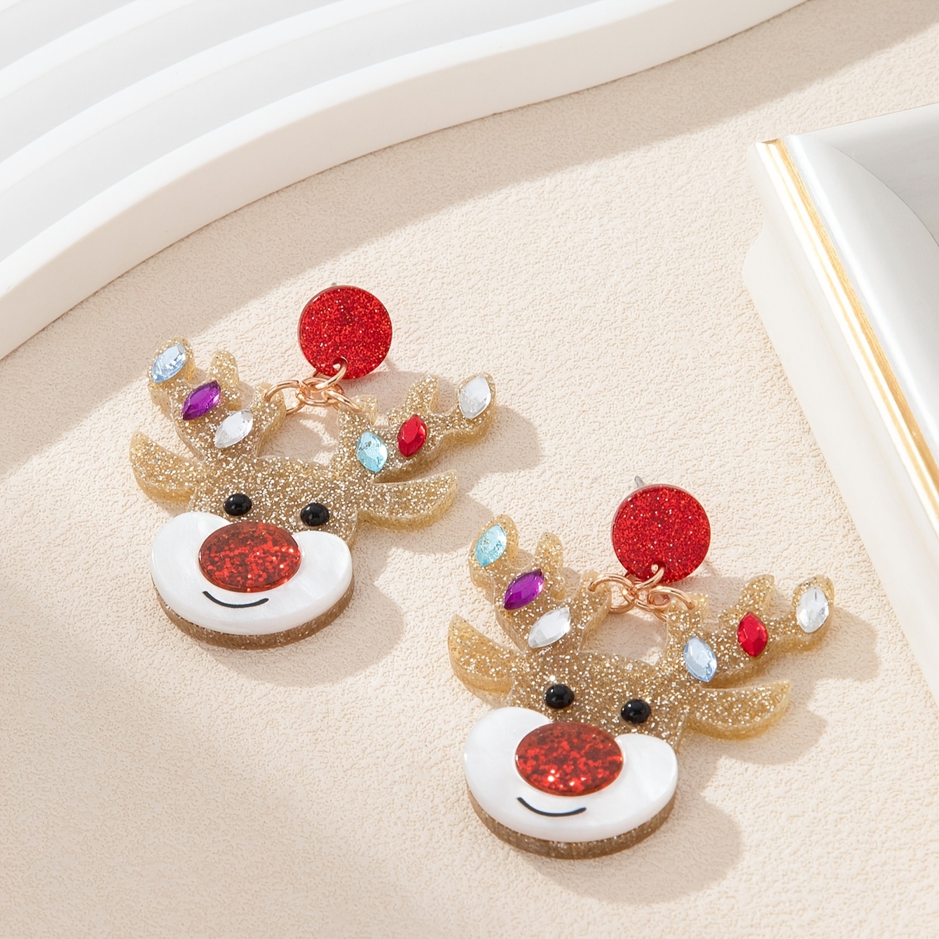 TEMU Boucles d'Oreilles Pendantes Tête de en Acrylique Charmantes avec Strass Scintillants - Style Boho , Parfait pour Tenue Décontractée & Cadeau