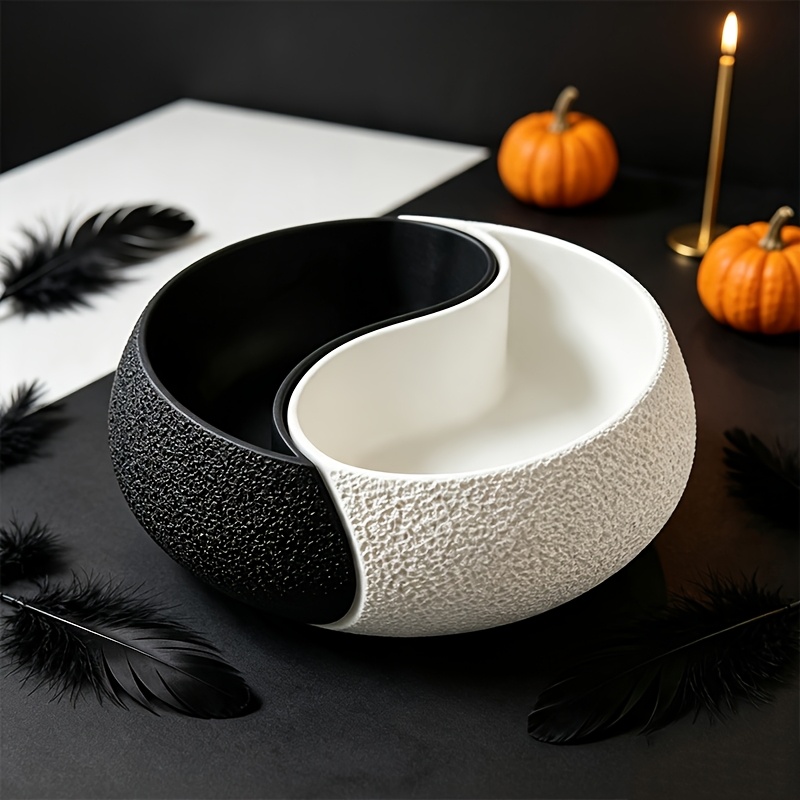 TEMU 1pc -and-white Yin-yang Storage Bowl, Two-compartment Trays And Key Holder Storage Box, Zen-inspired Jewelry Tray-perfect As Decorative Accents