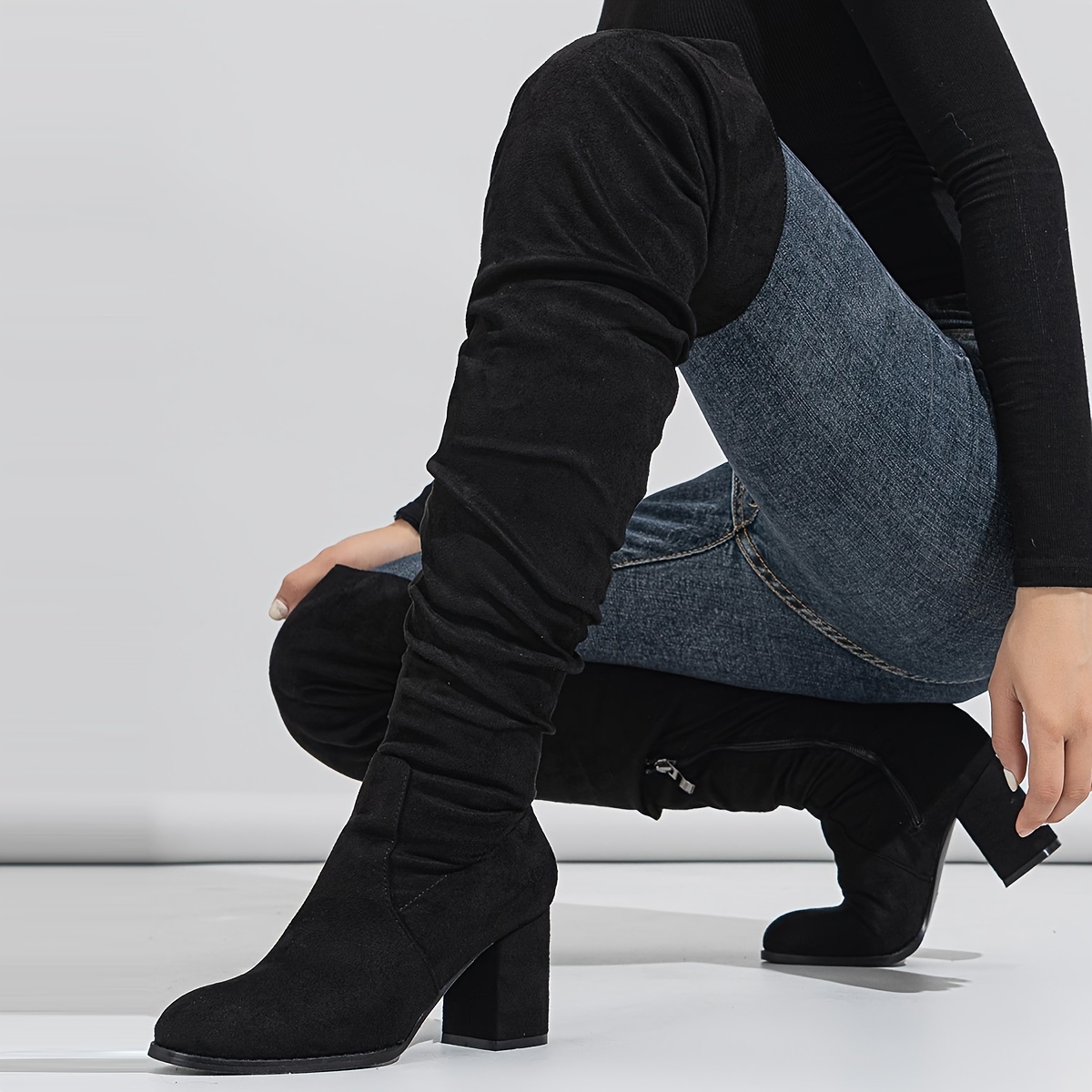 womens knee high heel boots sexy stretch platform boots - Temu