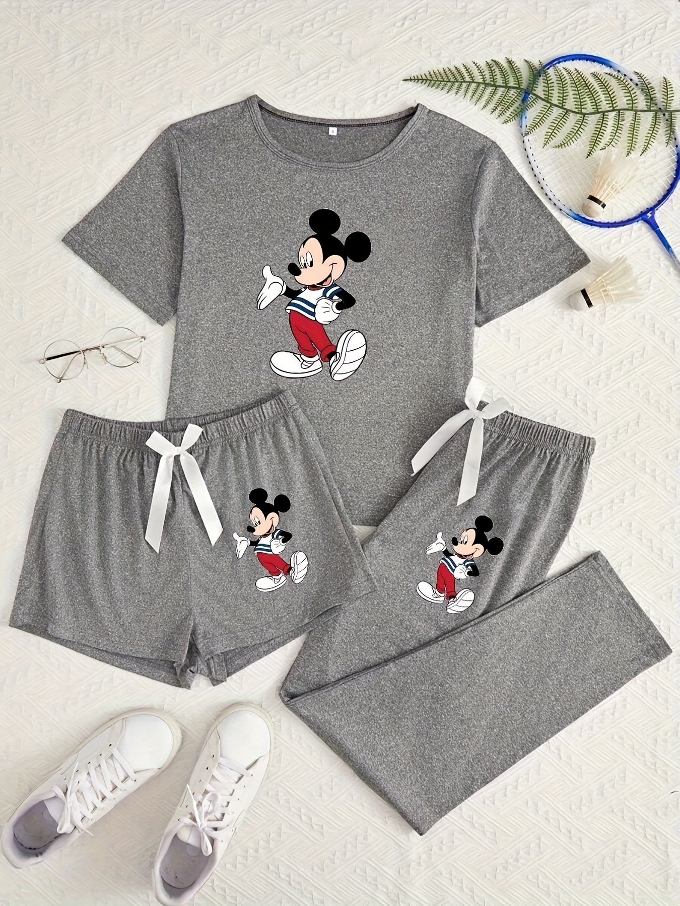     and   pajama set cute   printed round neck short sleeve top and pants 3pcs set Product details 0