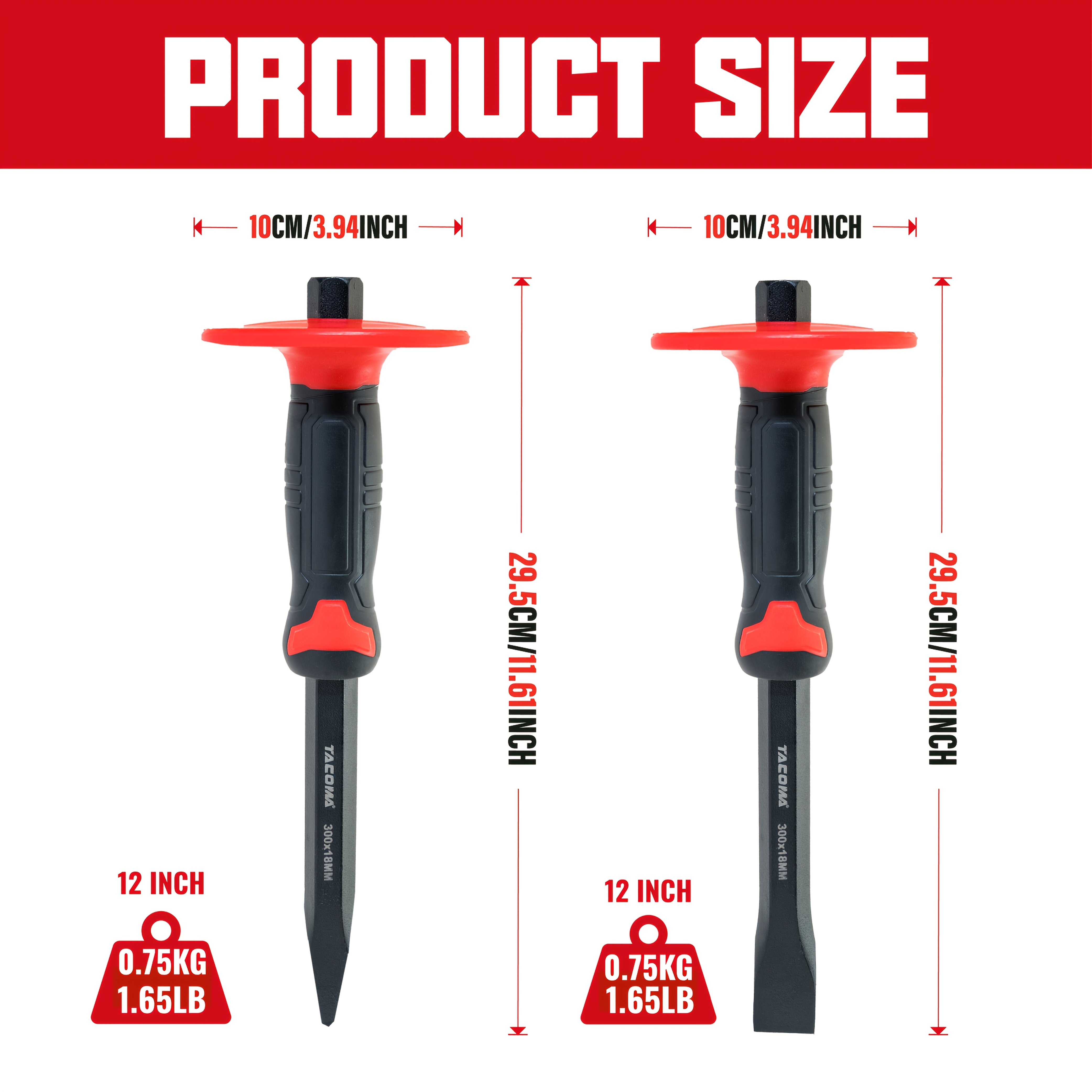 10-inch/12-inch Heavy Duty Flat And Point Masonry Chisel Set, Tpr Anti-smash Handle And Chisels, Suitable For , Masonry, Carving, And Concrete Breaking, Used With Stone .