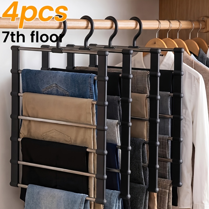 TEMU 4pcs Set Of Foldable Multi-tier Pants Racks - Plastic Non-slip Closet Storage Racks, Ideal For Jeans, Leggings, And Scarves - Space-saving