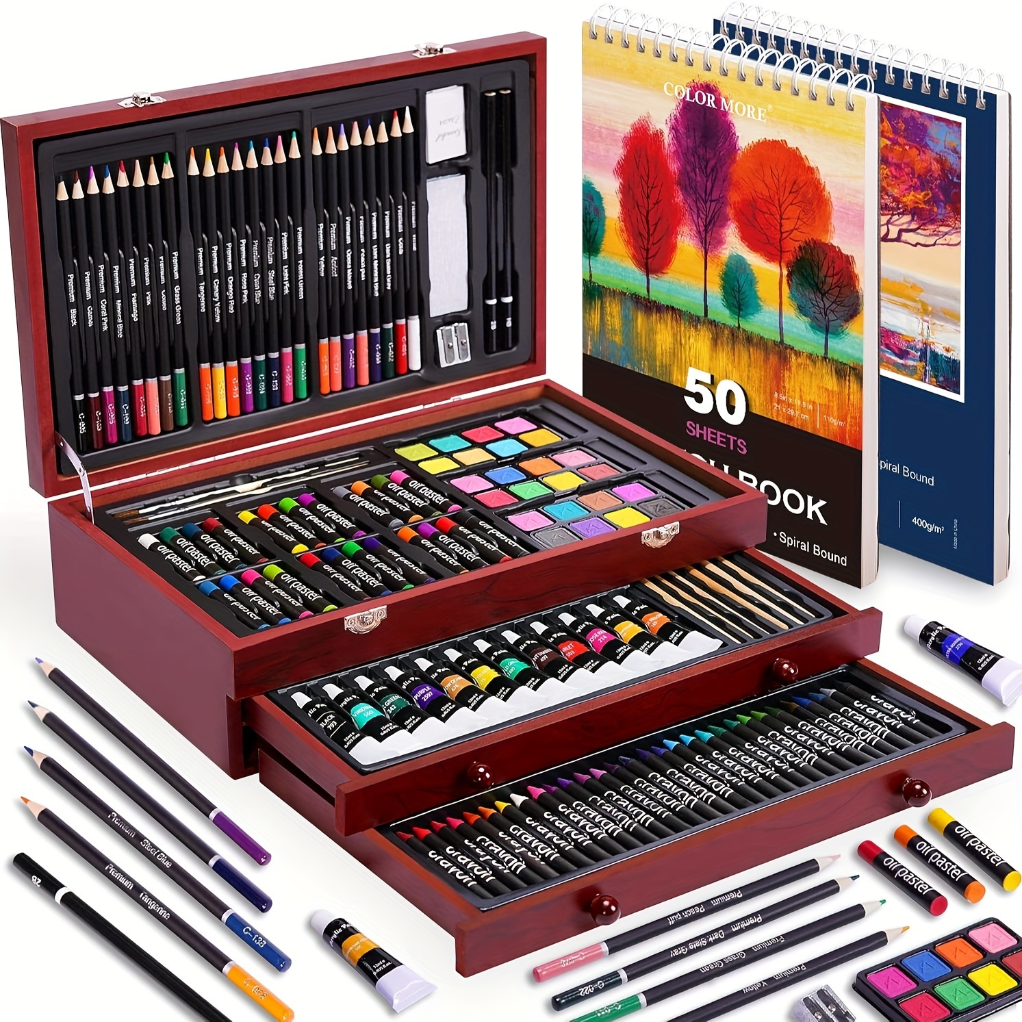 

175 Art Set 2 Drawing , Crayons, Paints, Colored Pencils Set In Wooden , Art Kit For And , Halloween And Christmas