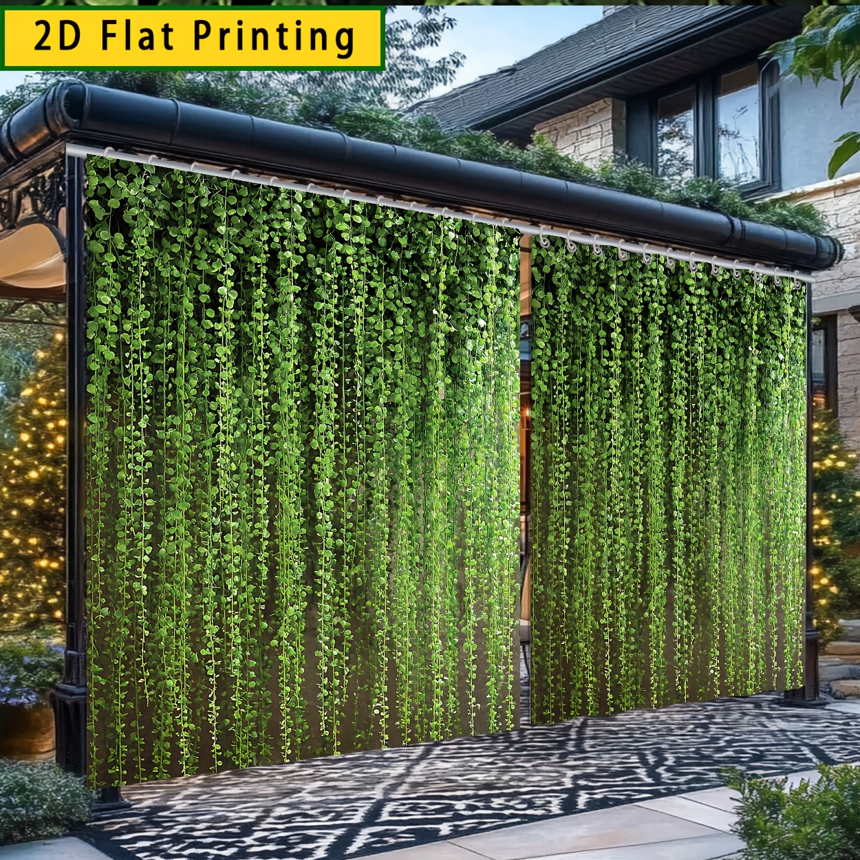 TEMU Rideaux d'extérieur pour balcon - semi-transparente avec imprimé naturelle, crochets de suspension, tissu filtrant, pour , terrasses, cours, 2D