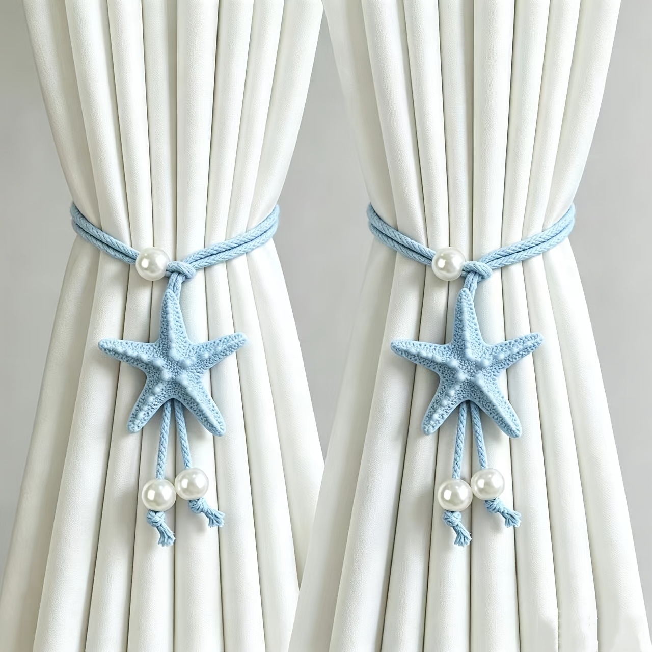 TEMU 2pcs Creative Starfish And Pentagram-shaped Curtain Ties, Ocean-themed Versatile No-punch Tie-backs, Great Home Decor For Seaside Guesthouses