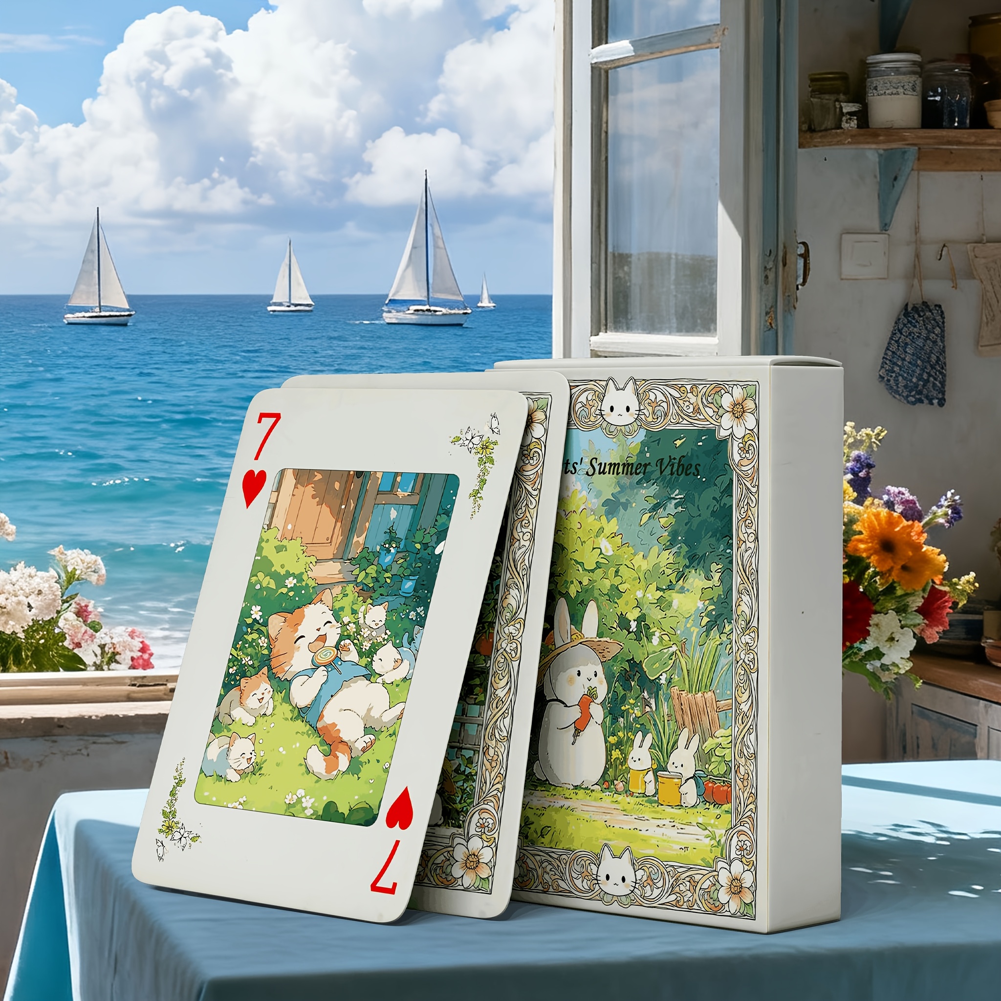 Pets' Seasonal Themed Playing Cards, 54 Unique Exquisite Illustrations, , Double-sided Non-slip Texture With Cold Stamping , Gift