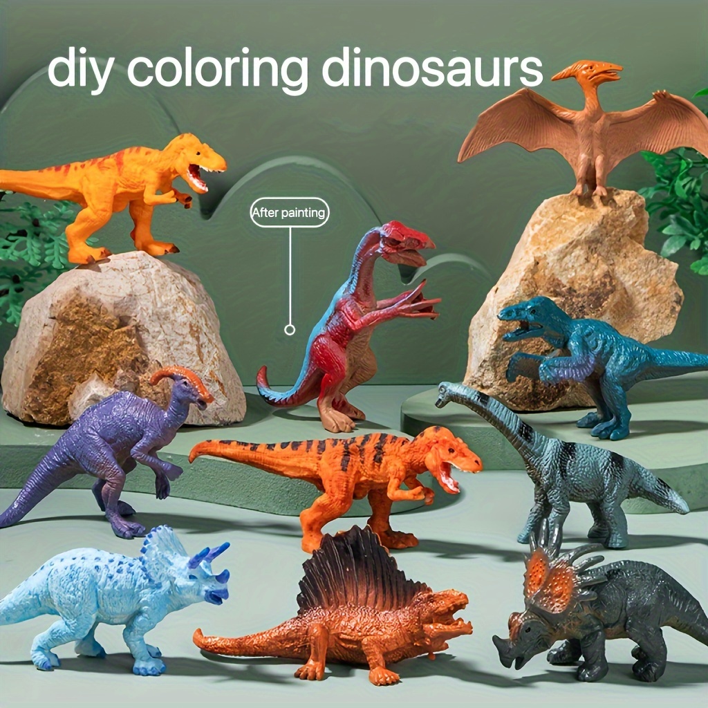 

8pcs Dinosaur Painting & Craft Kit For - Diy Creative Toy Set For Boys And Girls, Fun Plastic Playset