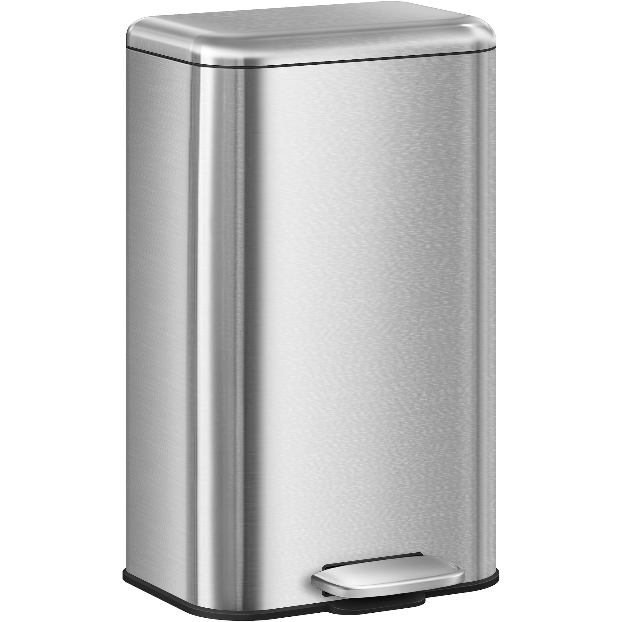 Kitchen Trash Can, 30 , Foot-operated, With Lid And Inner Bin, Includes 15 Trash Bags, Steel, Silvery.