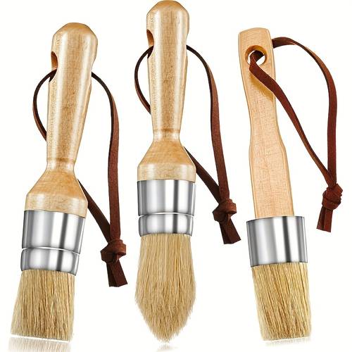 chalk brushes wax brush set of 3pcs round paint brushes suitable for all paints natural bristle brushes for painting or waxing home decor art crafts