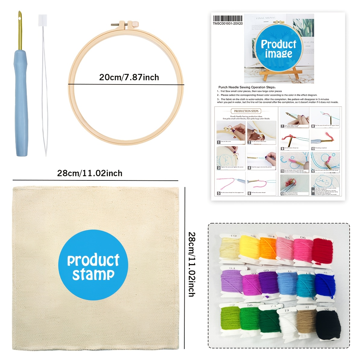 Punch Needle Embroidery Kit with 20x20cm Design