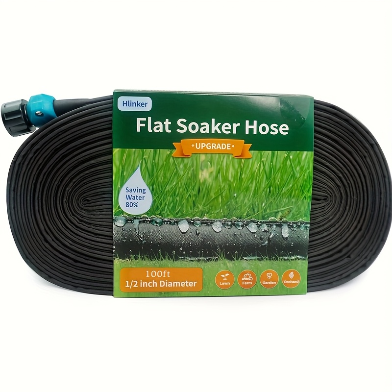 TEMU Lovfen Flat Soaker Hose For Garden Beds, 75ft 1/2" Consistent Drip Irrigation Hose Save 80% Water, Leakproof Heavy Duty Double Layer Sprinkler