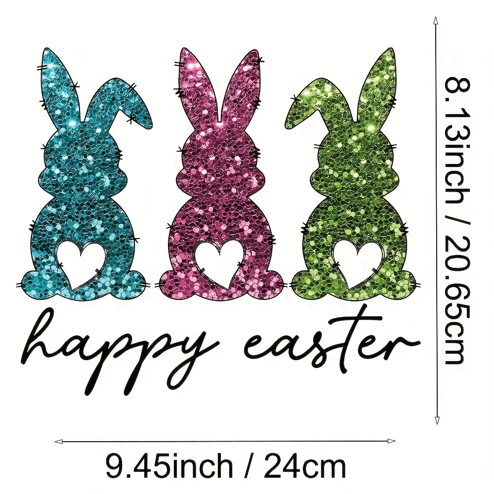 

6pcs Set Of Glitter Bunnies And Heart-shaped Heat Transfer Stickers - Diy Heat Press Stickers Suitable For T-shirts, Masks, Jeans, And Backpacks.