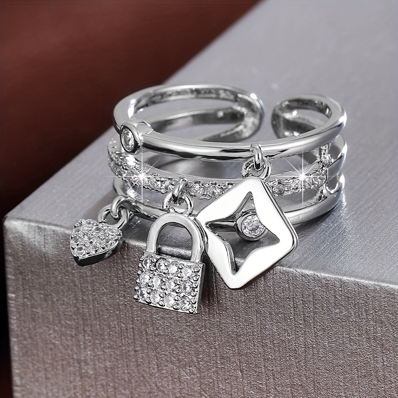 TEMU A Creatively Designed Lock-shaped Ring For Women, Featuring Synthetic Zirconia, Fashionable And Adjustable
