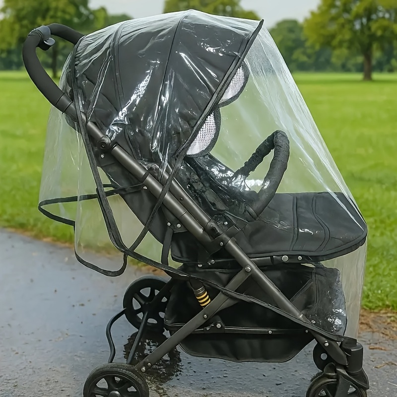 TEMU 1pc Baby Stroller Rain Cover | Windproof And Waterproof Plastic Shield For Strollers And Umbrella Cars