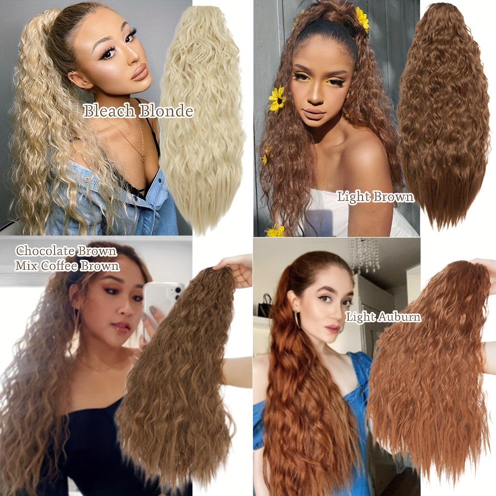 18inch 45cm long   corn wave ponytail hair extension synthetic drawstring afro curly wavy pony tail wrap around pony tails clip in hairpieces layered hairpiece   blonde highlight for women daily party halloween christmas use details 1