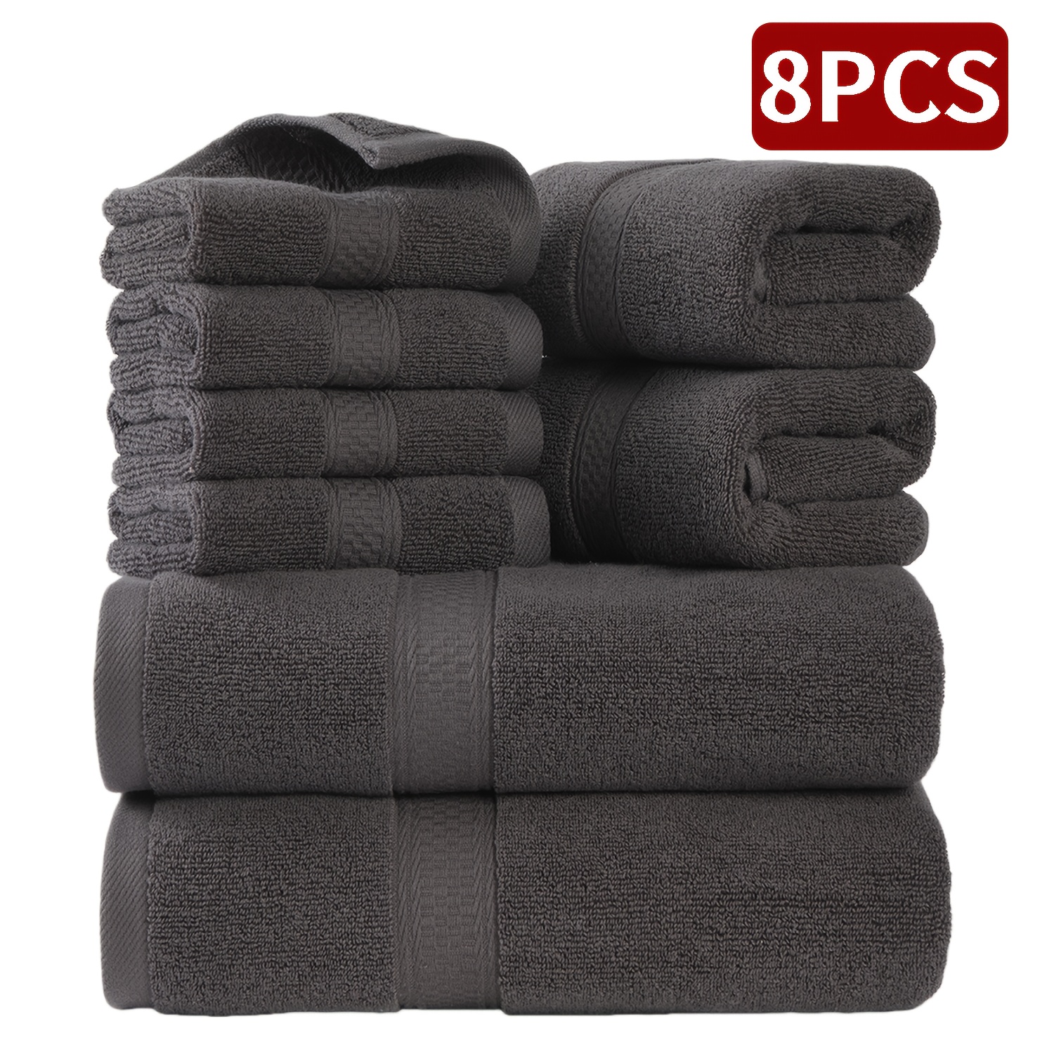 Image of 8pcs Towel Set, Including 2 Bath Towels (70*140cm), 2 Hand Towels (40*70cm), And 4 Washcloths (35*35cm), 400 Gsm, And Absorbent Contemporary Design, Perfect For Home Bathrooms, Spas, And Hotel Use.