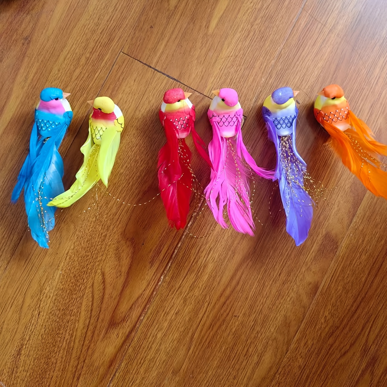TEMU 6pcs Set Of 15cm Colorful Artificial Decorative Clips, Foam Material Small Bird Ornaments, For Christmas Tree Wreath Branch Floral Arrangements,