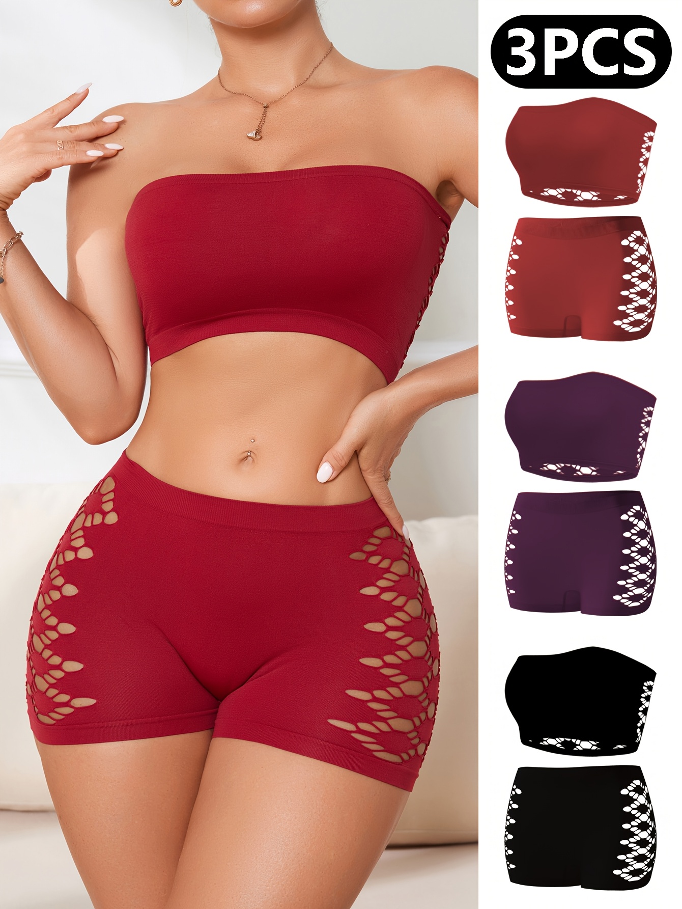 Three-piece Geometric Hollow Bra Set Comfortable Seamless Women's