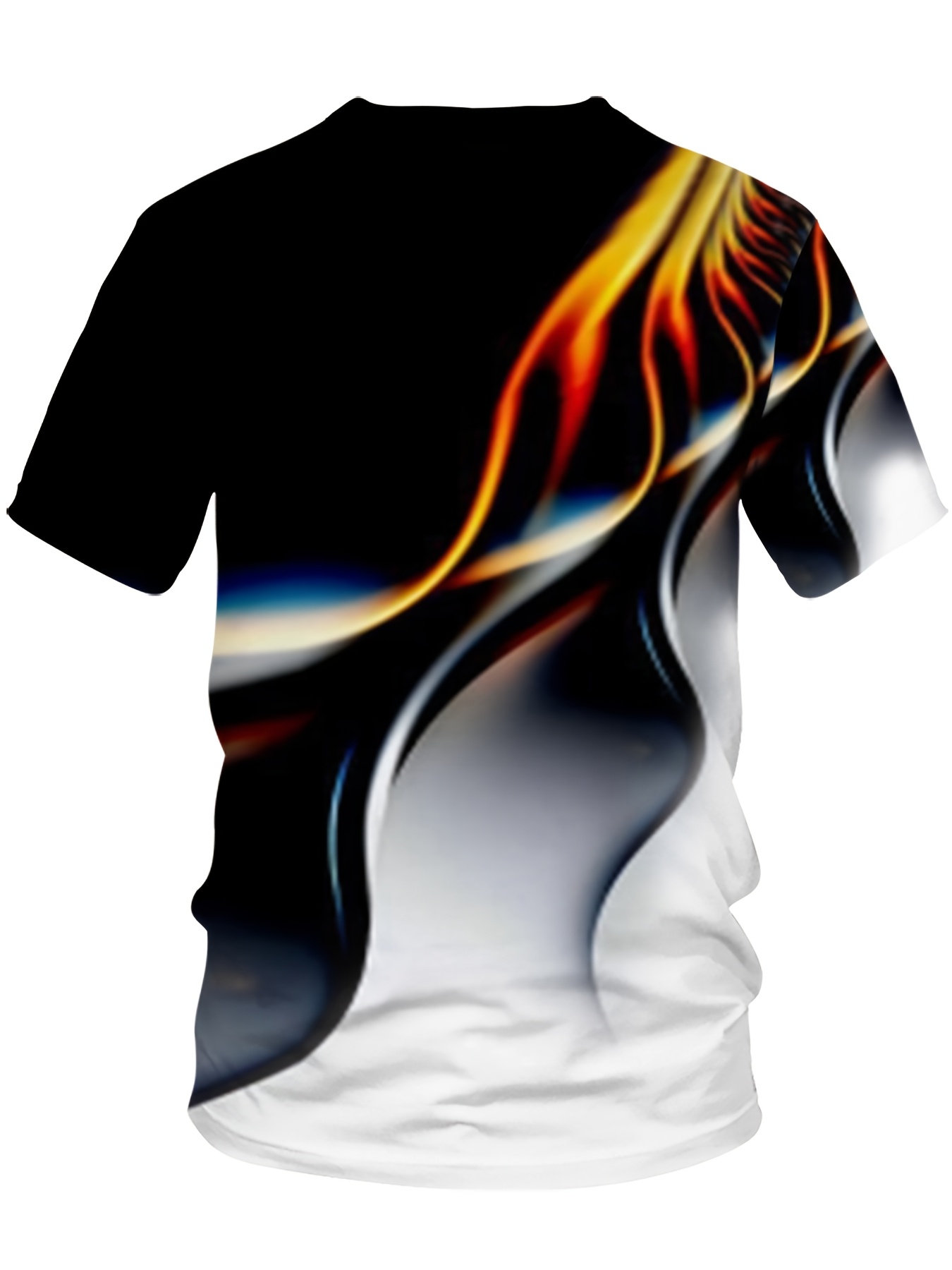 Stylish Men's Gradient 3D Print Sporty Round Neck Short Sleeve T-Shirt - Black to Yellow, Polyester & Spandex Blend, Machine Washable, Regular Fit, Casual & Athletic Wear, PLUS SIZE