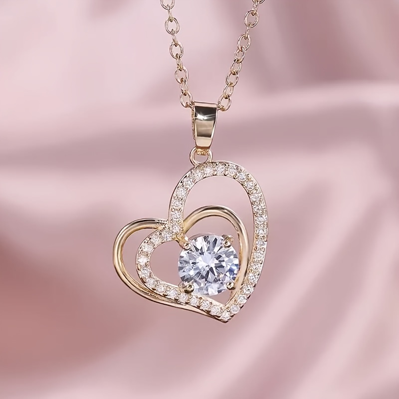 Zirconium Heart Shaped Pendant Necklace Fashionable Temu Australia