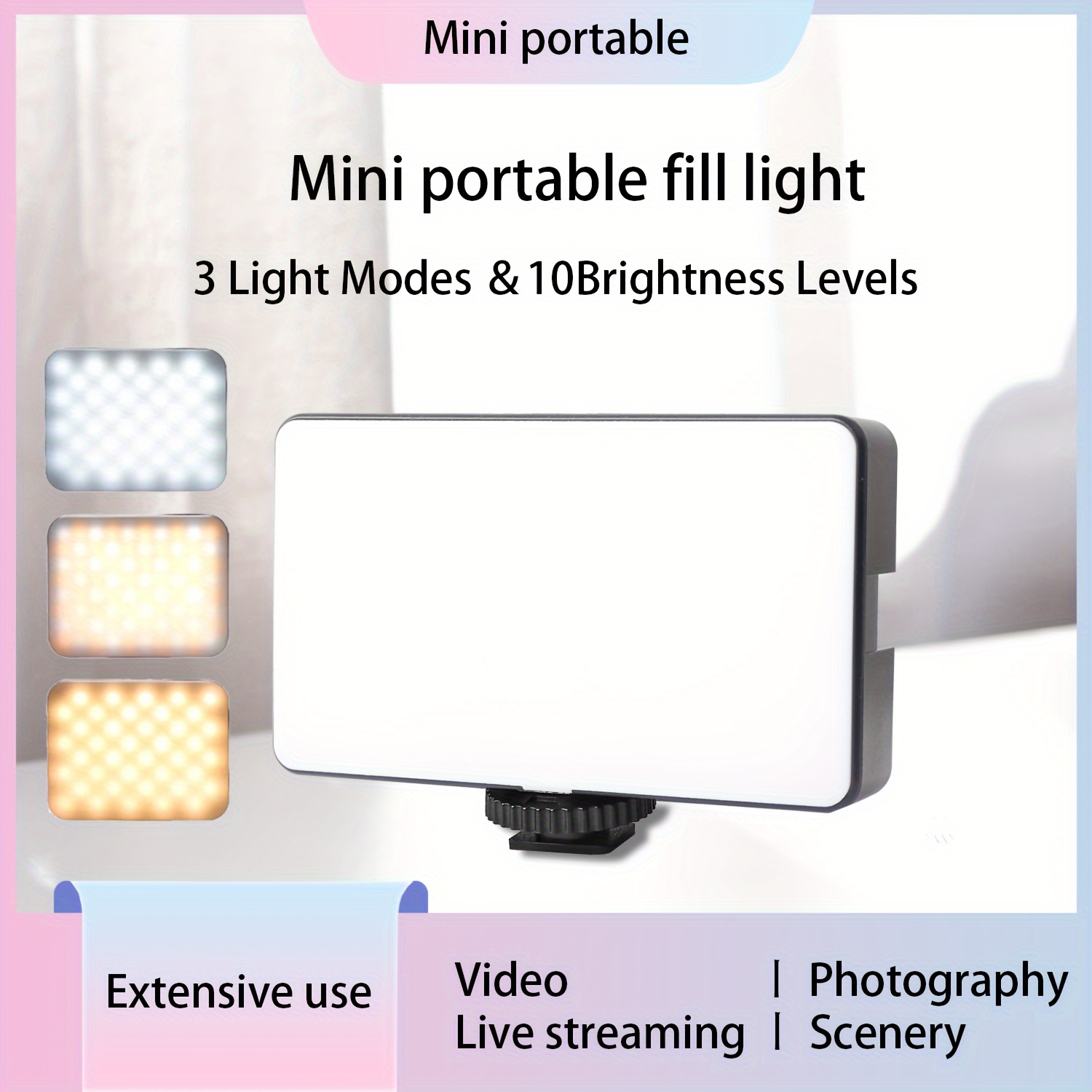   mini portable led fill light 3   10 brightness levels rechargeable battery powered dimmable for dslr phone   lithium 18650 series battery compatible 0