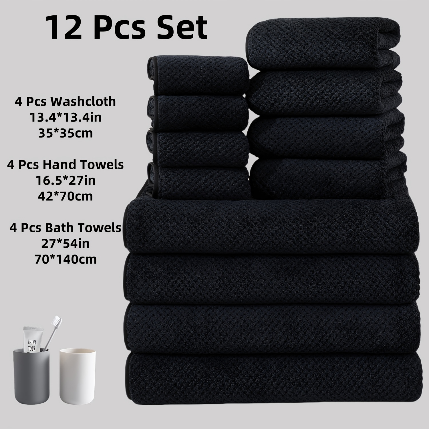 Image of 12pcs Pineapple Check Coral Towel Set, 4pcs 70 X 140cm Bath Towels, 4pcs 42 X 70cm Hand Towels, 4pcs 34 X 34cm Washcloths, Quick-dry, Fast Absorption, Lightweight, Ideal For Home, Hotel And Spa Use