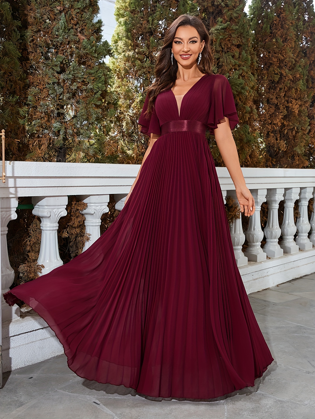 Solid Split Chiffon Sleeveless Evening Dress Elegant Shawl - Temu Malta