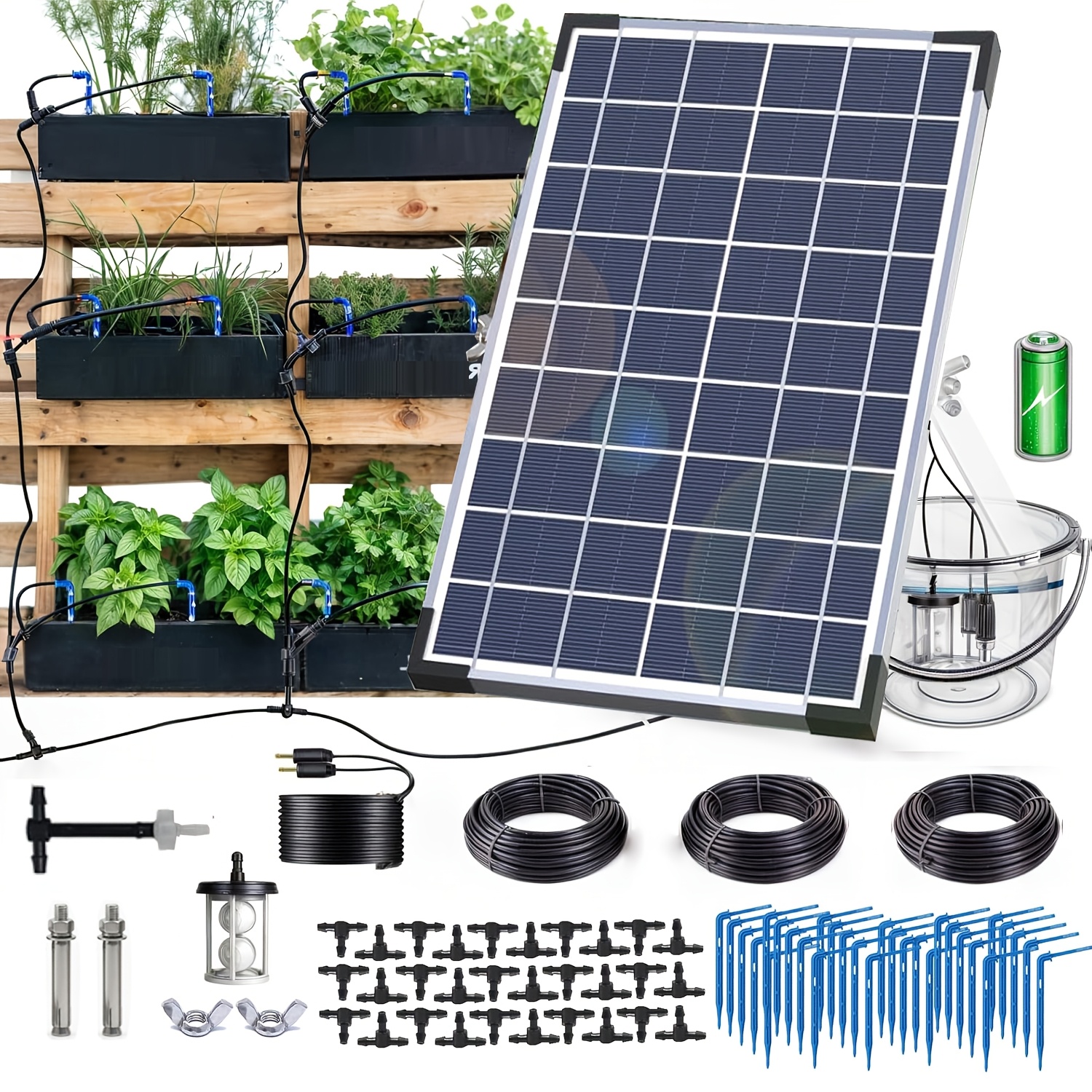 Solar Automatic Drip Irrigation Kit, Supports 30 Potted Plants, Solar Irrigation System With Battery For Garden With Digital Programmable Timing , Solar Watering System Your Plants