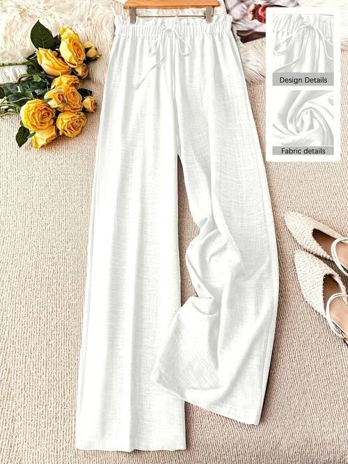 plus size womens elegant solid color straight leg pants with drawstring waist for comfortable wear