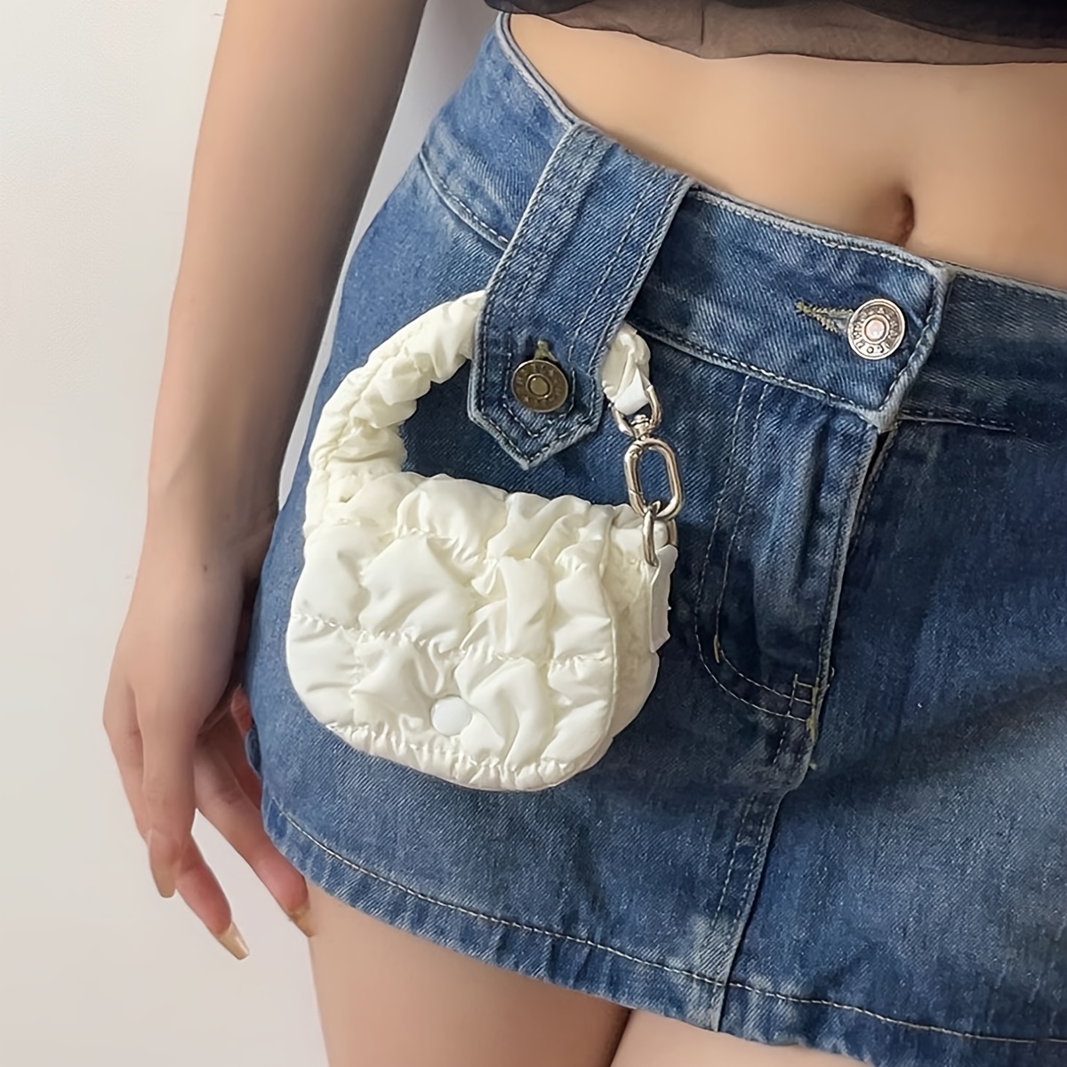 

Chic White Mini Bag For Women - Fashionable Waist Pack With Coin And Earphone Holder, Lightweight Fabric, Closure, Accessories,