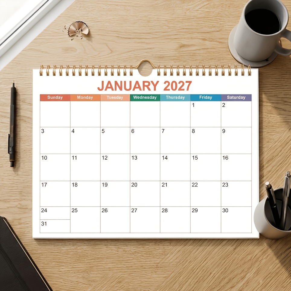 TEMU 1pc 2027 Colorful Calendar, 12-month Wall Calendar 2027 – December 2027 | 11×8.27 Inch Desktop & Wall-mountable Monthly Calendar | Double-wire