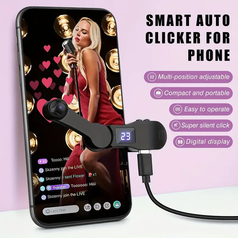 Clicker Automatico Per Schermo Telefono - 3 Velocità, Per TikTok E Live Streaming, Touch Automatico - Foto 7