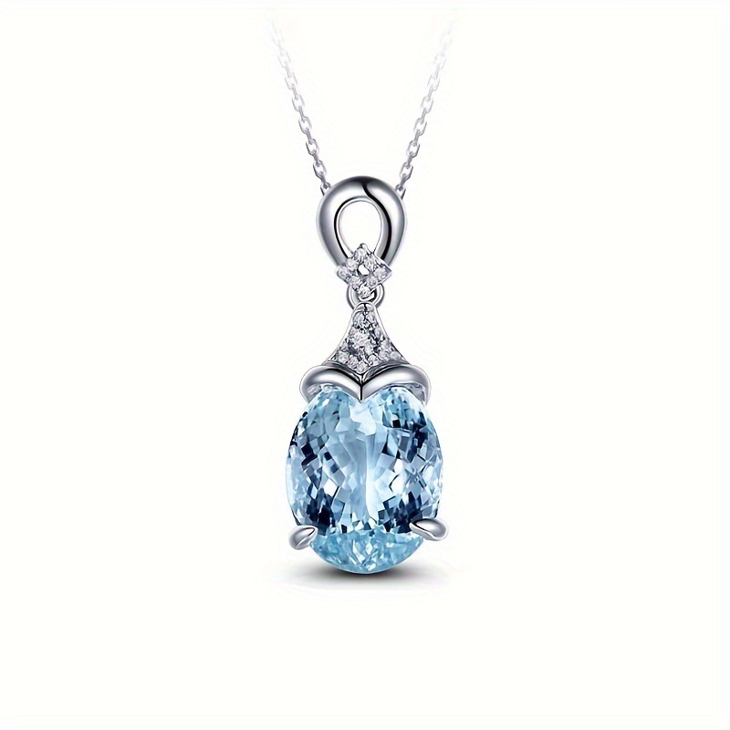 

Elegant & Luxury Style, Aquamarine Color Pendant Necklace, Inlaid Blue Zircon, Fashion Delicate Accessory For Daily Wear