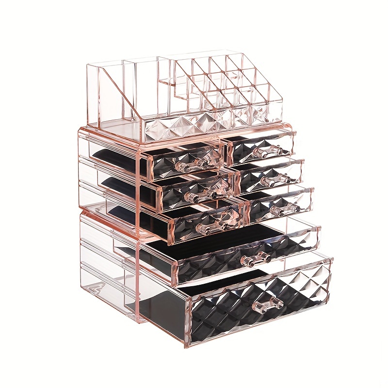 

[limited Time To Buy] 2024 New Europe And The United States Wind Diamond Pattern Pink Cosmetic Storage Box Shelves