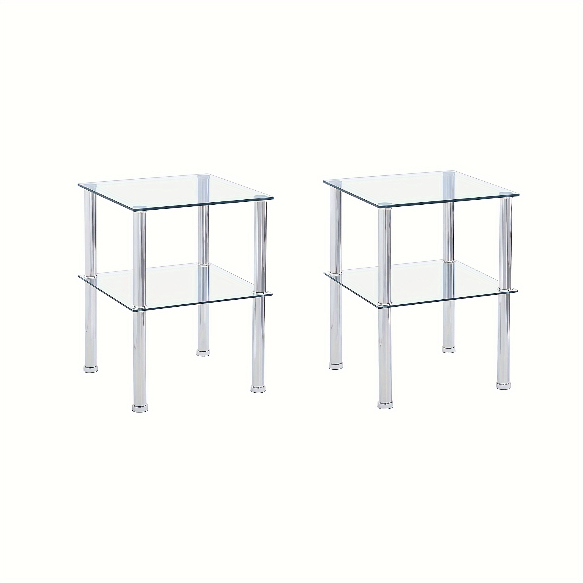 

2pcs Glass Side Table And End Table For Living Room, Tempered Glass Coffee Table With Metal Legs Glass Side Table Bedroom