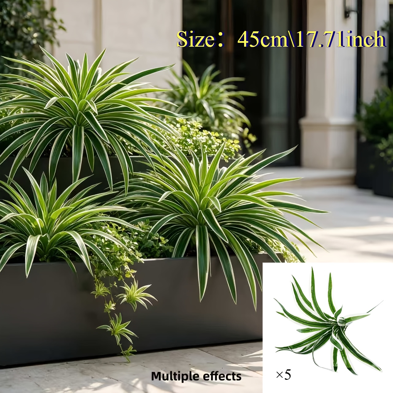 TEMU KRYXYN Lot de 5 grappes d' artificiels d'extérieur à bordure dorée, avec des feuilles gracieuses et étalées à rayures blanches et distinctes et