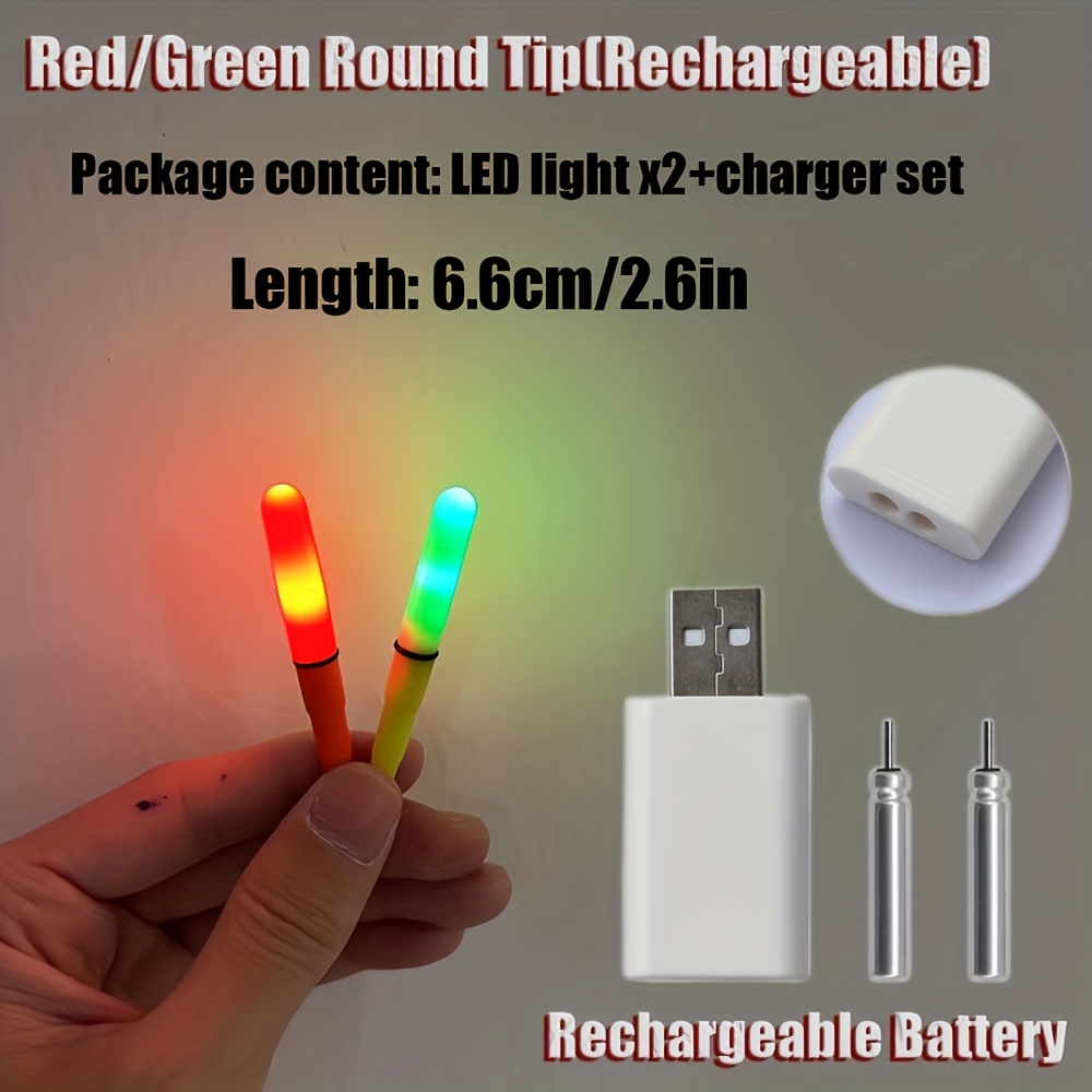2pcs/set Rechargeable Led Glow Stick Set For Night Fishing With Charger, Fishing Rod Glow Stick Tackle Cr425, Fishing Float Glow Light Ipx7