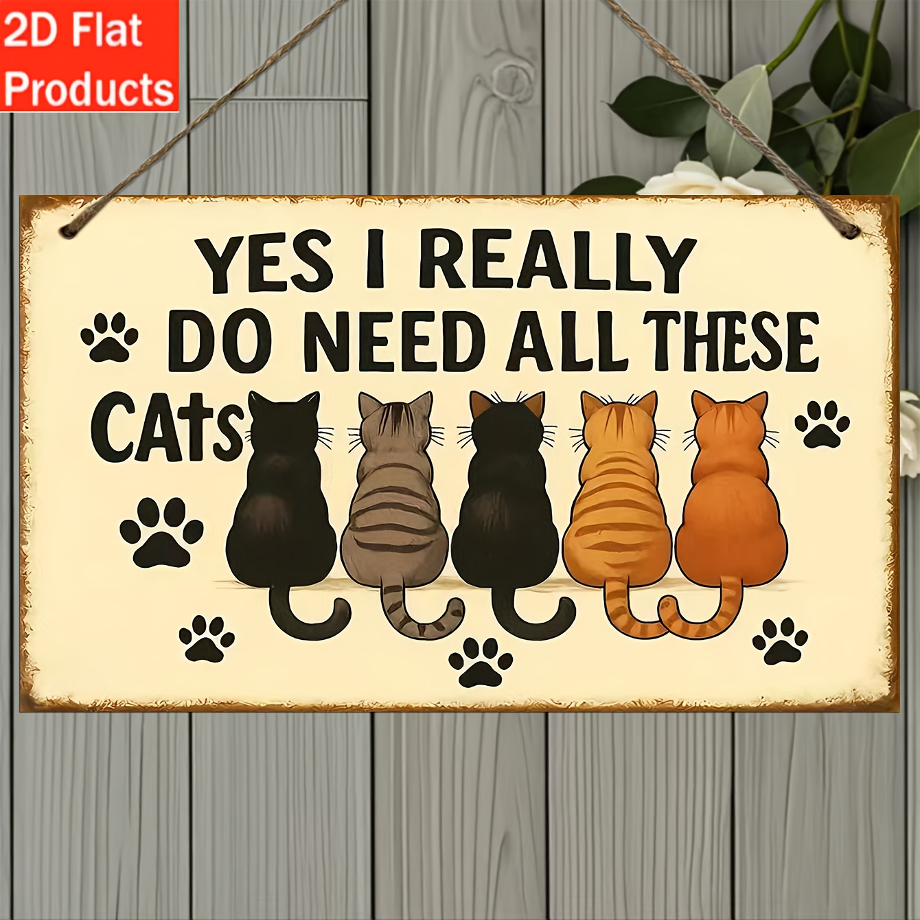 TEMU 2d Flat - Decorative Plaque And Ornament, 1pc Vintage Wooden Sign - "yes, I Really Need All Cats" Cat Lover Wall Art, Whimsical Bedroom Or Pet
